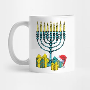 Menorah Santa Hat Chanukah Hanukkah Jewish Christmas Pajama Mug